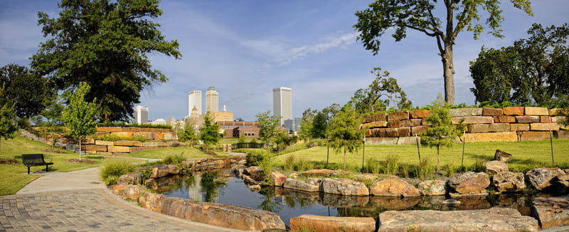 Downtown Tulsa seen from a park